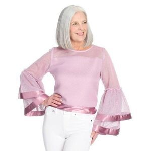 Marc Bouwer Unlimited Lavender Mesh Long Double Tiered Bell Sleeve Top size L 